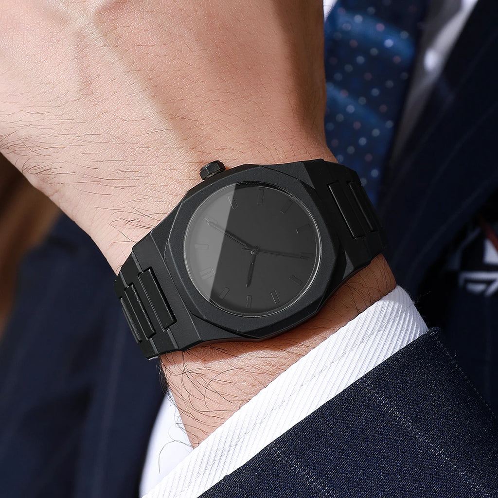 2 Pieces Fashion Men's Casual Business Watches Plastic Band Male Quartz Watch-Bracelet Beads Set Men's Watch (Without Box) Qme
