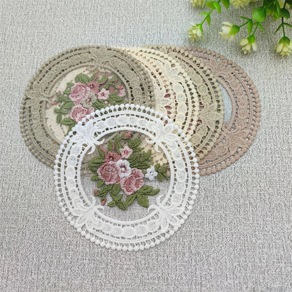 12cm Vintage Lace Coaster Placemat Embroidery Craft Bowls Coffee Cups Coaster European Style Fabric Anti-Scald Table Plate Mat Qme