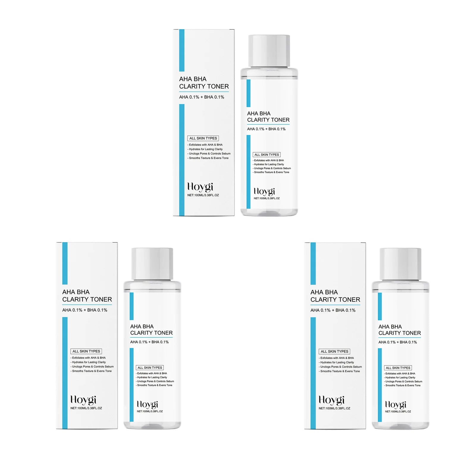 AHA BHA Toner Gentle Exfoliating Toner for Oily Skin Pore Refining Soothing Hydrating Facial Essence Daily Oil Control Skincare Qme 3 x 100ml Boxed