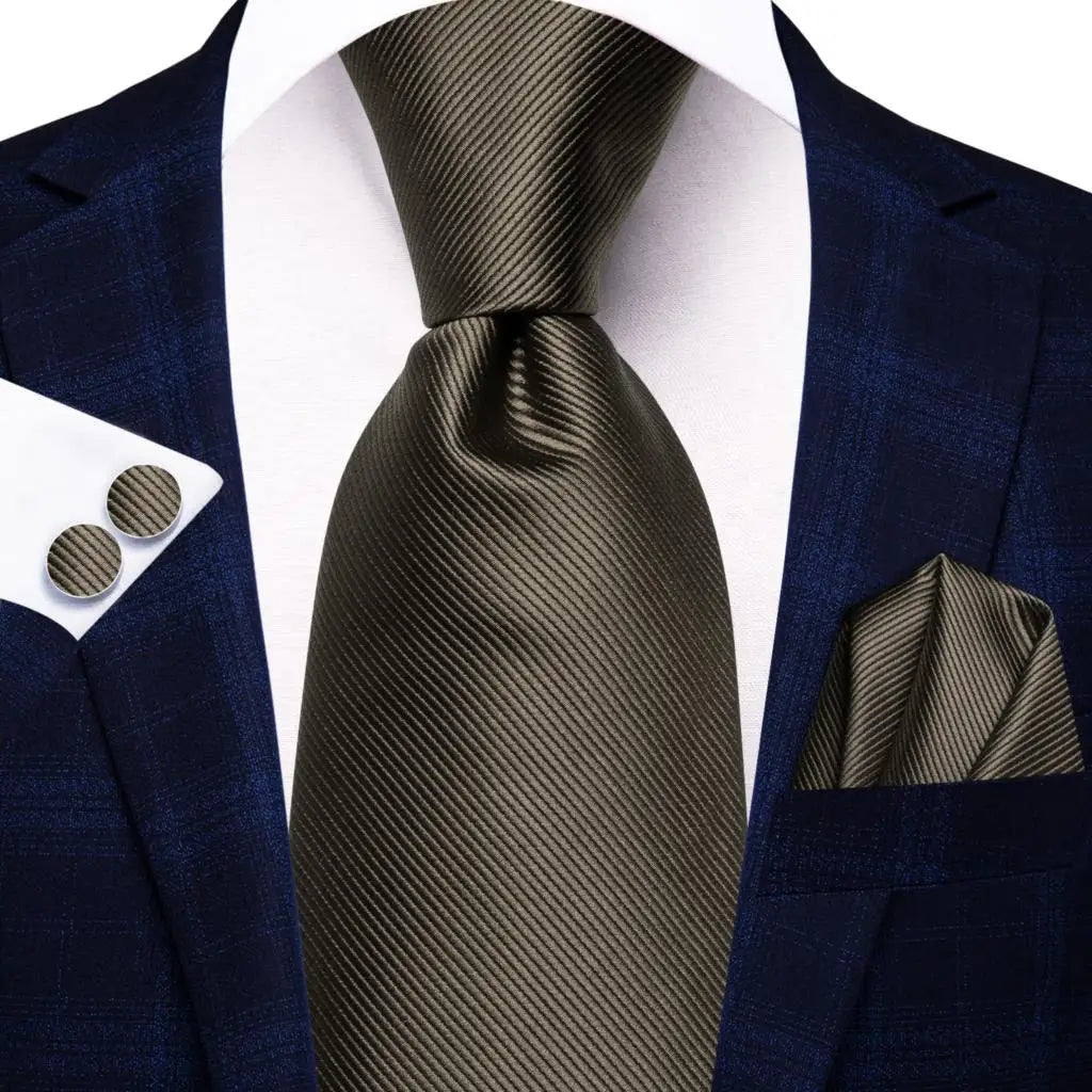 Hi-tie Men Fashion Solid Green Blue Necktie Handkerchief Cufflinks Qme SN-3725
