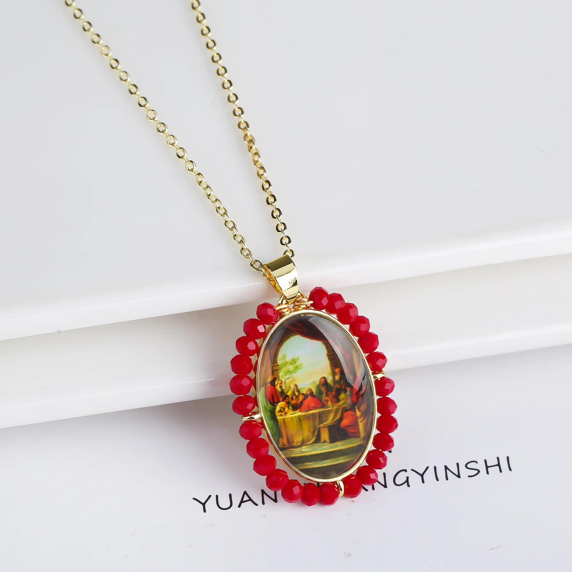 New Creative Crystal Religious Figures Photo Pendant Necklace Personalized For Women Men Copper Neck Jewelry Holiday Gifts Qme 8