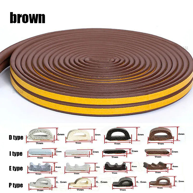 5M/10M Door Window Seal Strip DIEP Self-adhesive Acoustic Foam Sealing Strip Tape Insulation Windproof Rubber Weatherstrip Qme brown D 5M