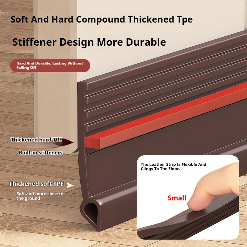1M Self-Adhesive Windproof Door Bottom Seal Strip Double Dustproof Free-Cutting TPE 4 Colors Under Door Weatherstrip Qme