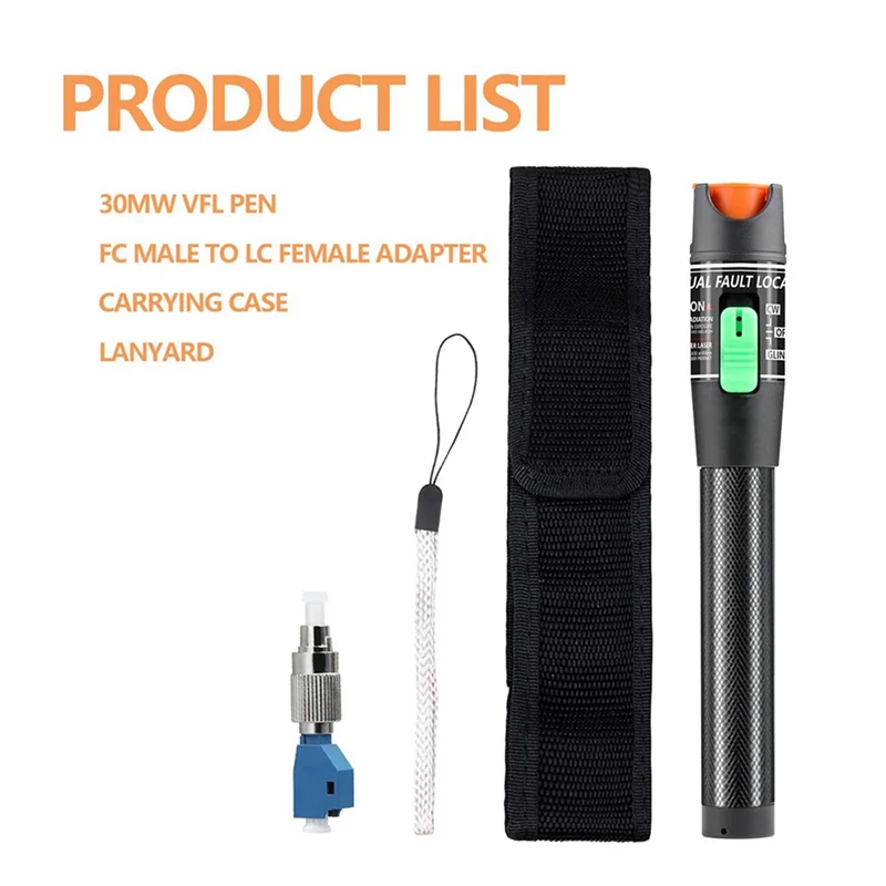 A02F-4X Visual Fault Locator, 30MW Optic Fiber Cable Tester With FC Male To LC Female Adapter, 30KM Red Light Source Meter Qme