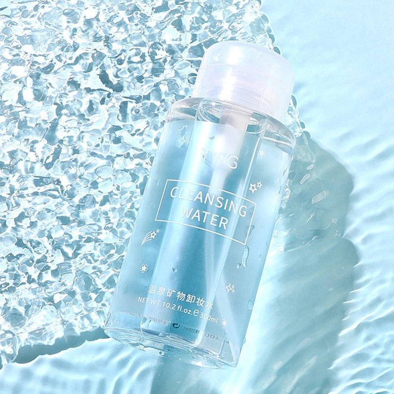Gentle Press Pump Makeup Remover 300ml Amino Acid Cleansing Water, Deep Clean Hydrating Non-Tightening Non-Sticky Makeup Remover Qme