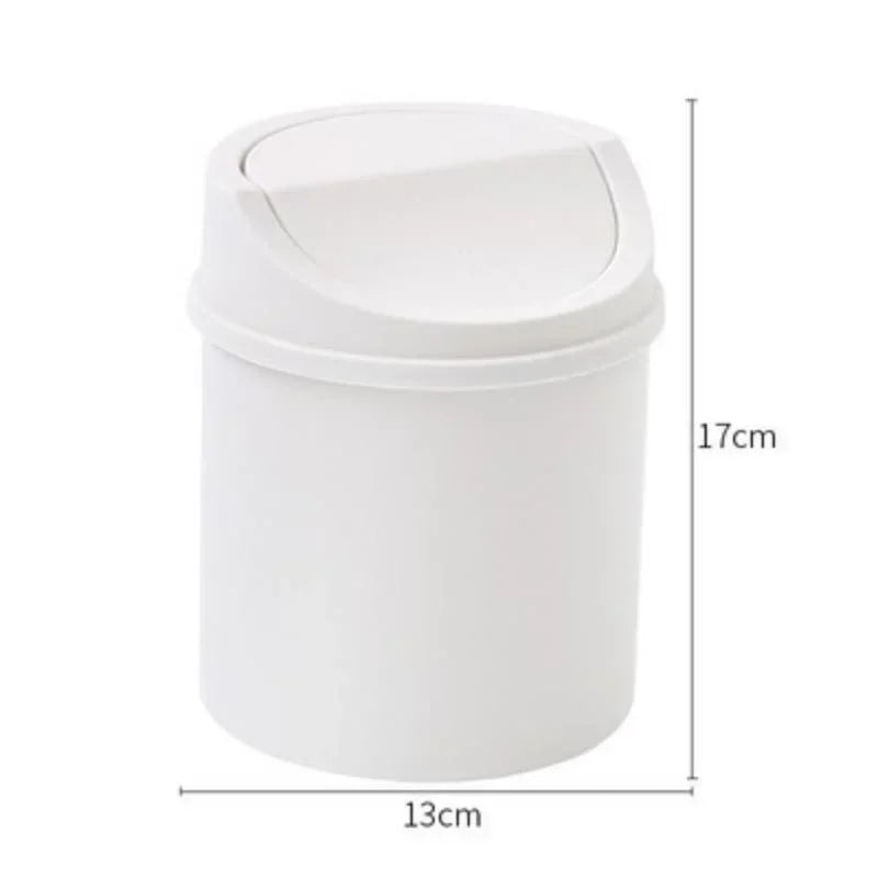 Mini Desktop Bin Small Trash Can Tube Cover Bedroom Garbage Clean Qme Beige