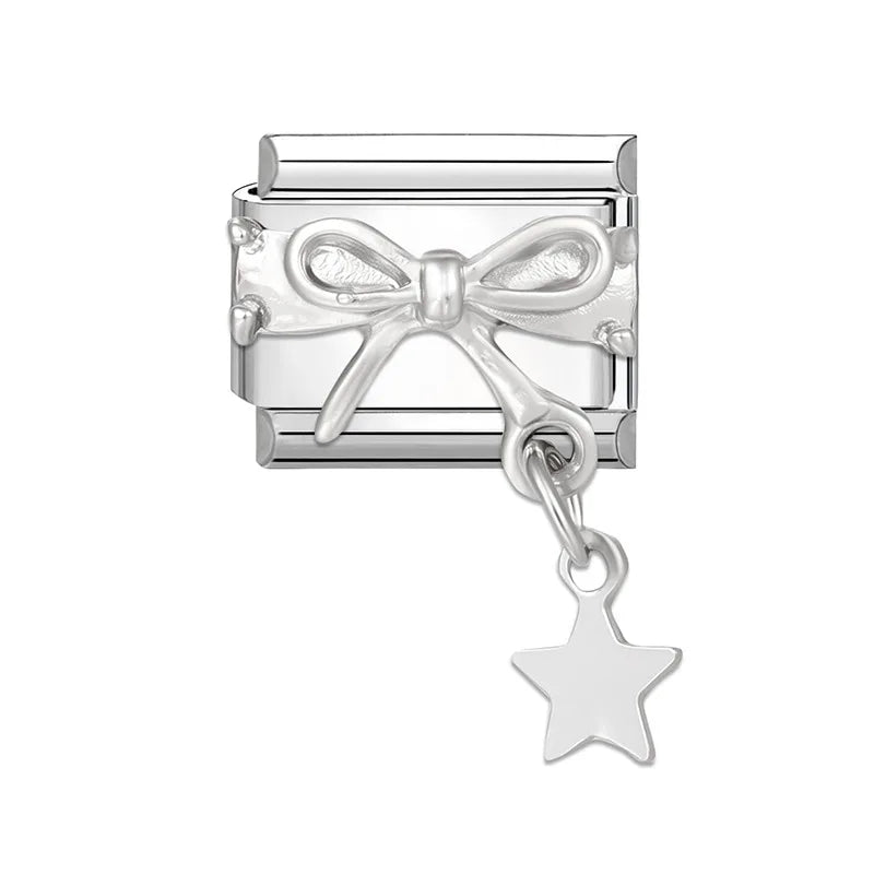 Y2k Italian Charm Silver Bracelet Series Blue Stars Zircon Bowknot