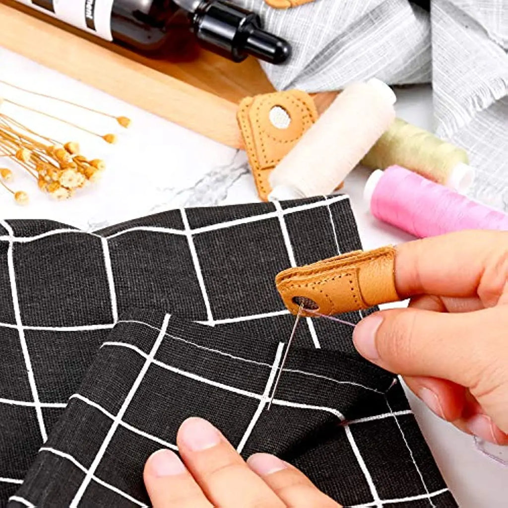 Leather Thimble Finger Protector, Sewing Needle Pad for Hand Quilting & Embroidery Qme