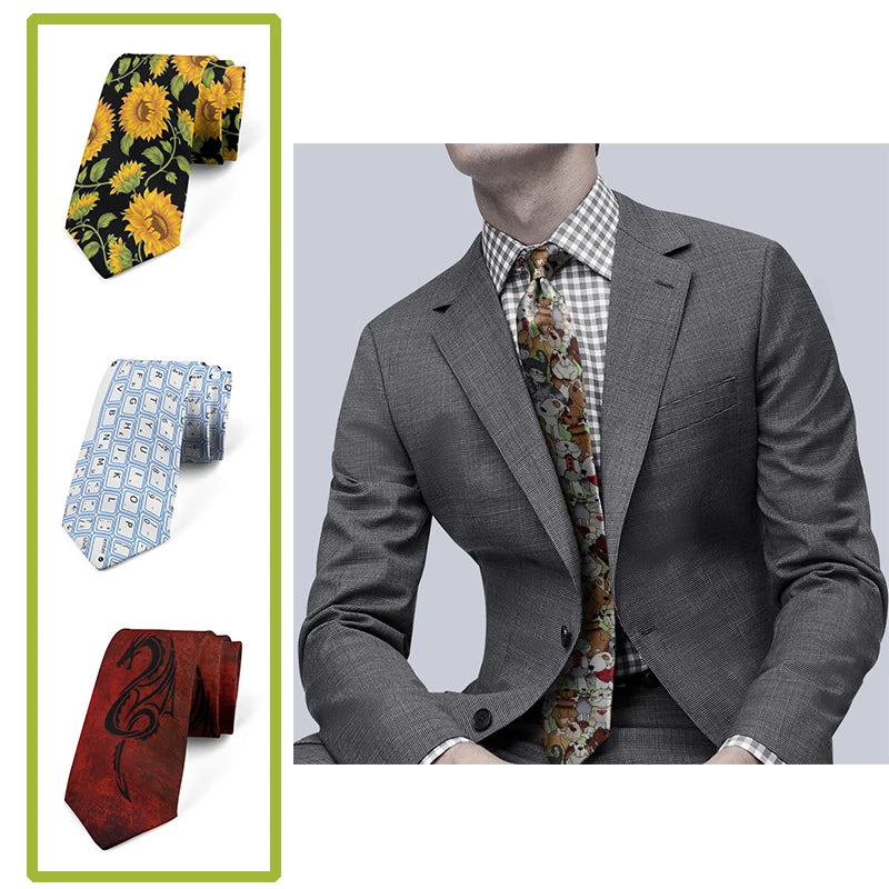 Funny Frog Sunflower Print Men's Tie Fashion Business Personality Qme