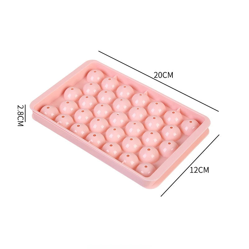 3D Round Ice Cube Tray with Lid Plastic Diamond Style Ice Mold Refrigerator Spherical DIY Moulds Ice Ball Maker Kitchen Tools Qme 33grids-round-pink-S