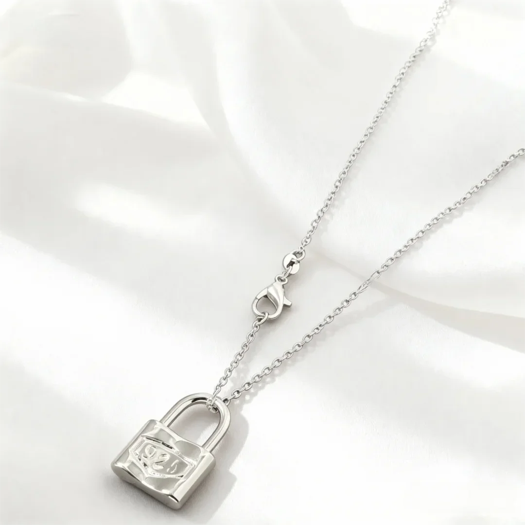 New Charms 925 Sterling Silver Luxury Lock Lovely Necklace for Women Fashion Party Gift Affordable Jewelry Boutique Accessories Qme Silver 45CM 18 inches