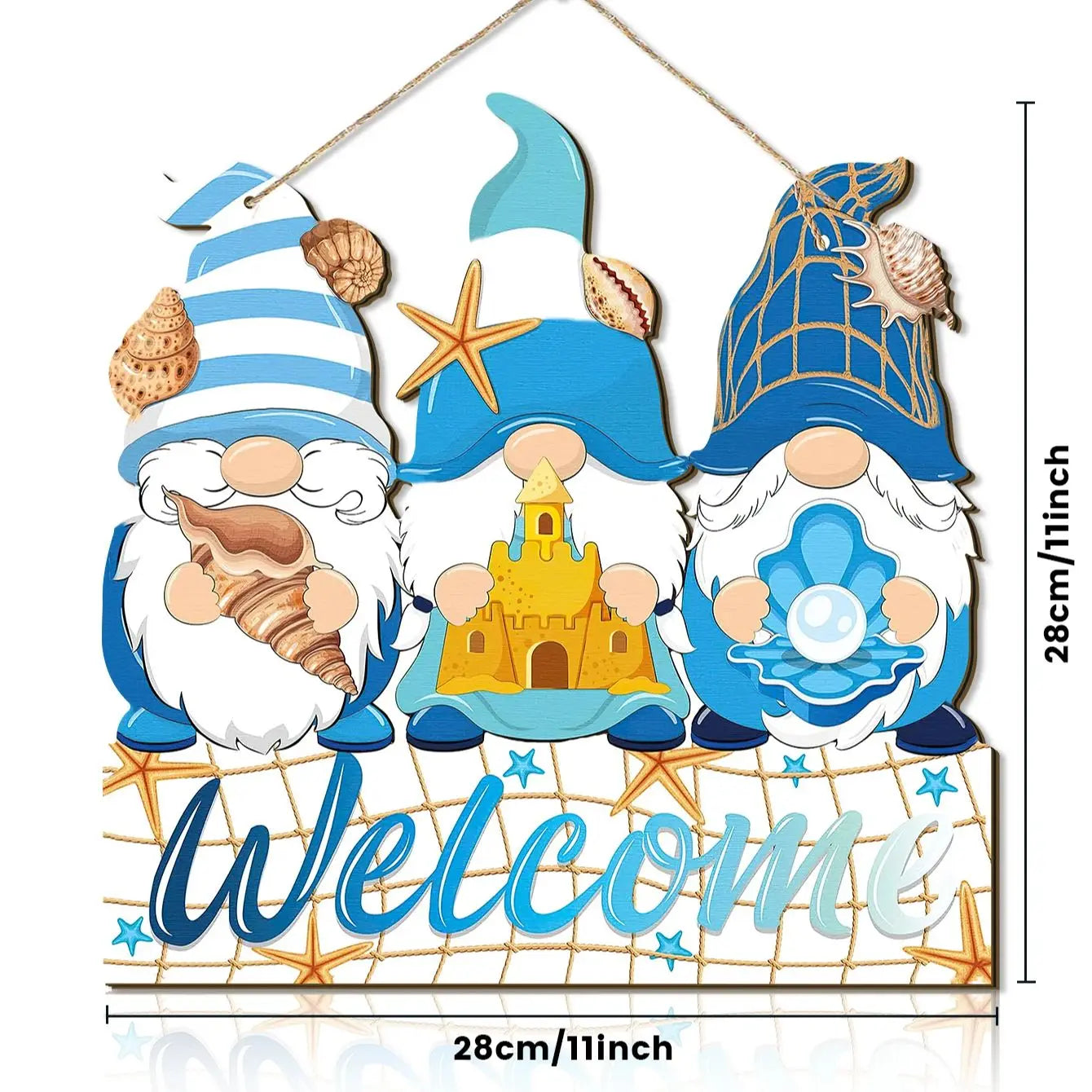 Summer Welcome Sign Wooden Beach Gnomes Hanging Sign Hawaii Door Sign With Ropes Hanging Decoration Qme