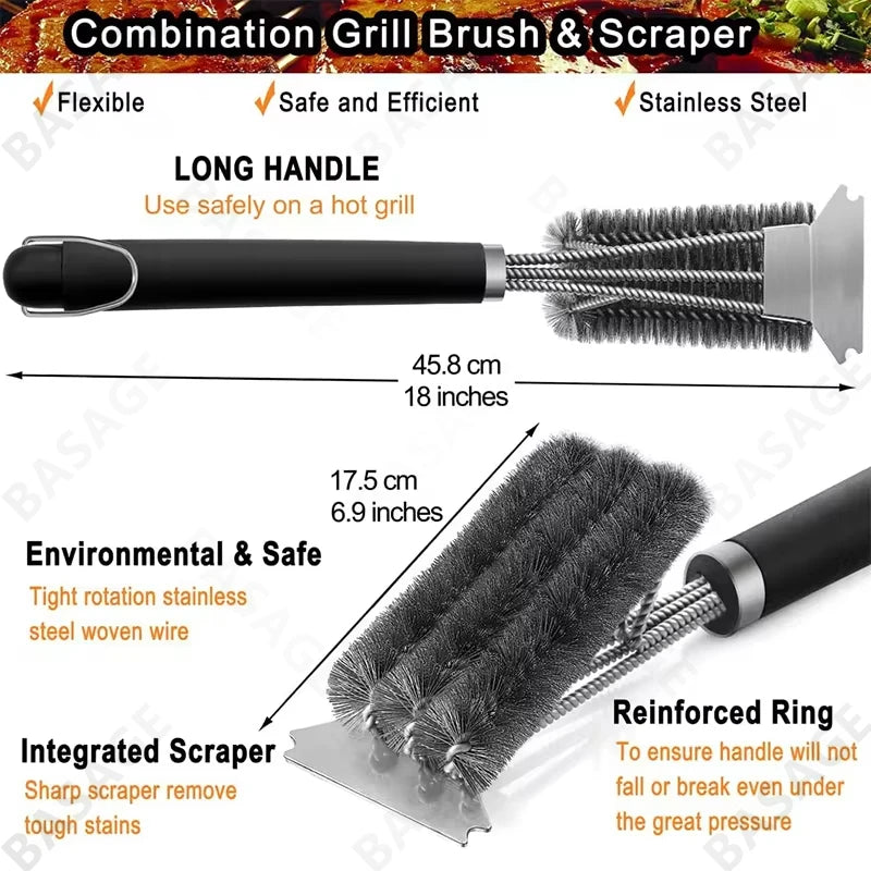 Barbecue Grill BBQ Brush Clean Tool Grill Accessories Stainless Steel Bristles Non-stick Cleaning Brushes Barbecue Accessories Qme