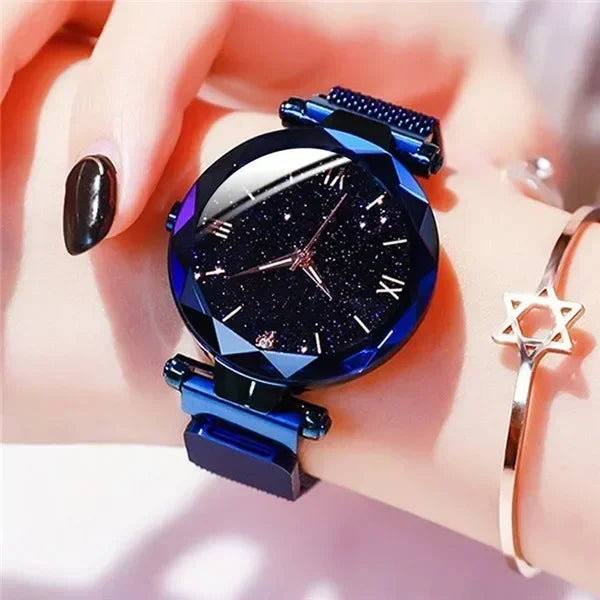 Luxury Starry Sky Women Watches Magnetic Mesh Belt Band Watch Women's Fashion Dress Wristwatch Zegarek Damski Reloj Mujer Qme Blue