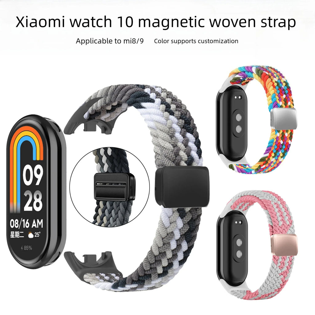Breathable Elastic Nylon Braided Magnetic Watch Strap Adjustable Replacement Wristband For Xiaomi Watch 8 9 10 Accessory Qme