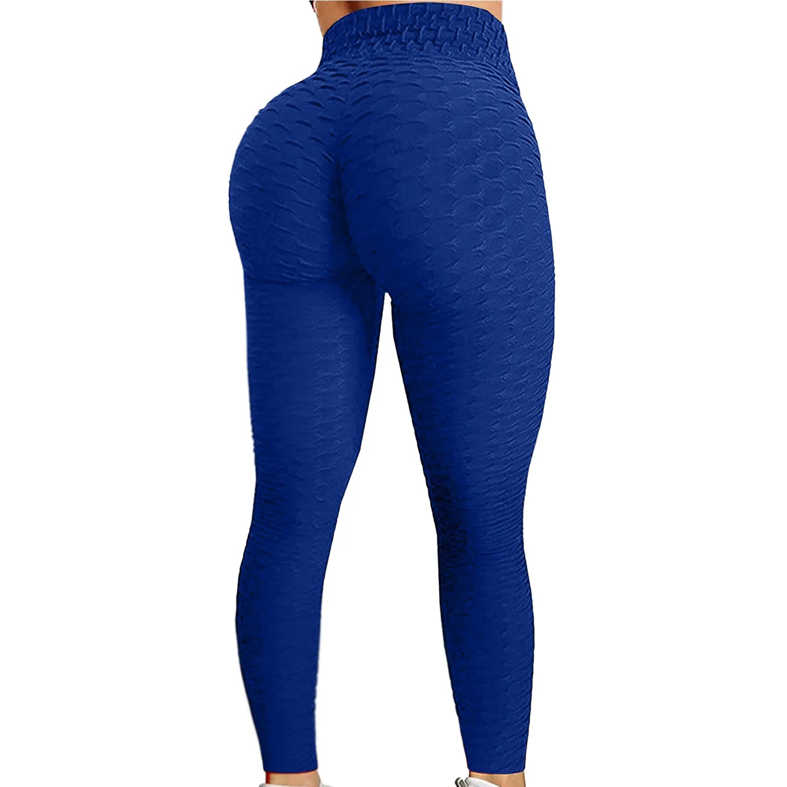 Women's Bubble Hip Lifting Exercise Fitness Running High Waist Yoga Pants Solid Color Fashionable Yoga Pants Qme Blue L