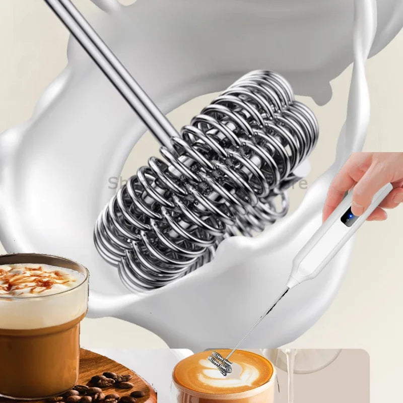 Wireless Milk Frother Electric Type-C Handheld Blender Stainless Steel Mini Coffee Maker Whisk Mixer for Coffee Cappuccino Cream Qme