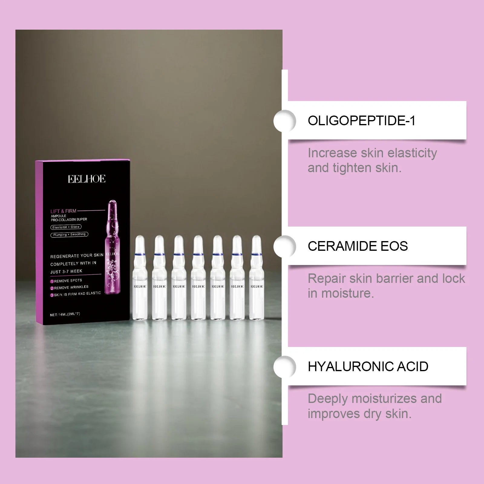 EELHOE Collagen Lifting Facial Serum Anti-Wrinkle Fade Fine Lines Improve Skin Moisturizing Hydrating Ceramide Ampoule Essence Qme