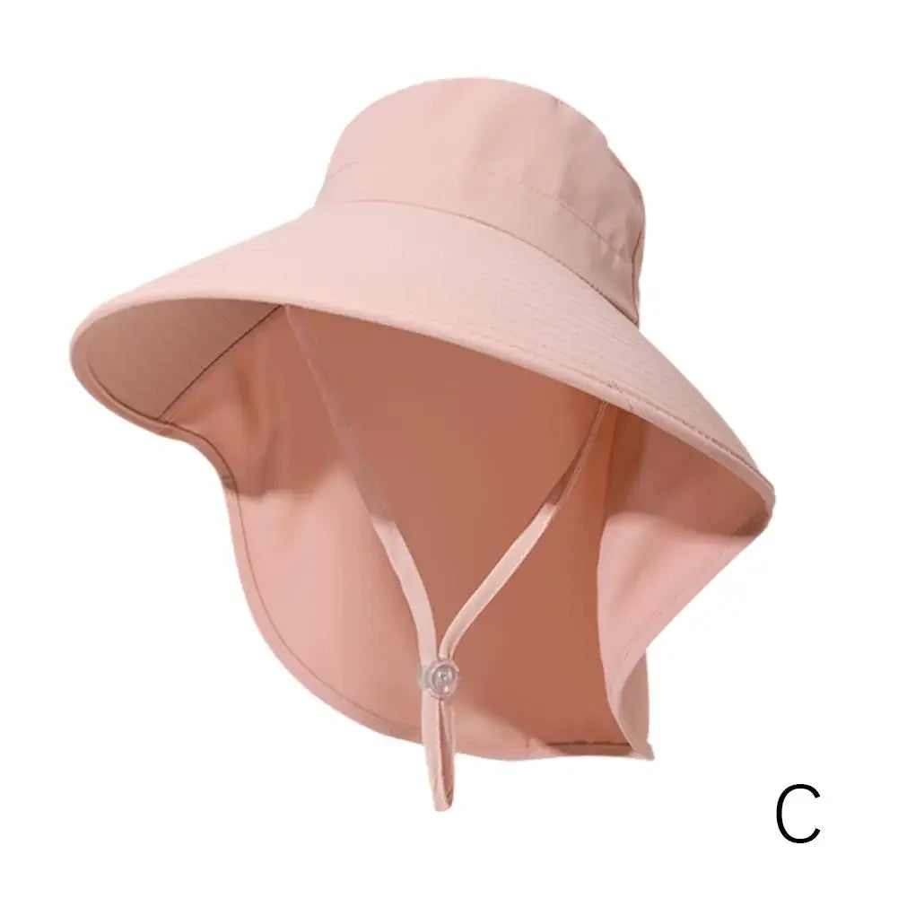Summer Large Brim Sun Hats For Women Outdoor UV Anti Neck Protection Sun Visors Lady Fishing Hiking Shawl Sunscreen Cap Qme Pink