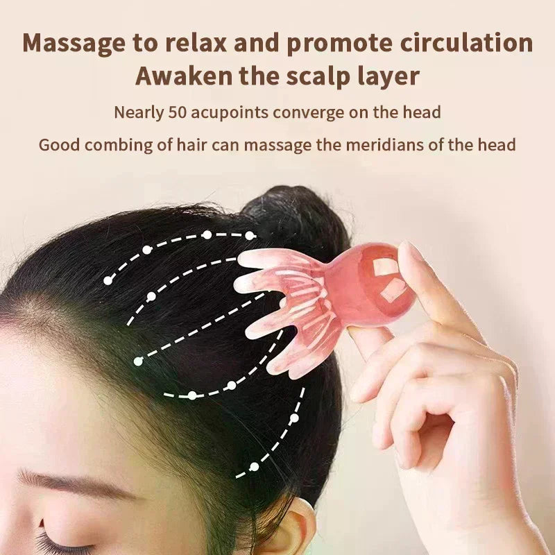 Resin Octopus Shaped Head Meridian Acupoint Massage Comb Wide Tooth Qme