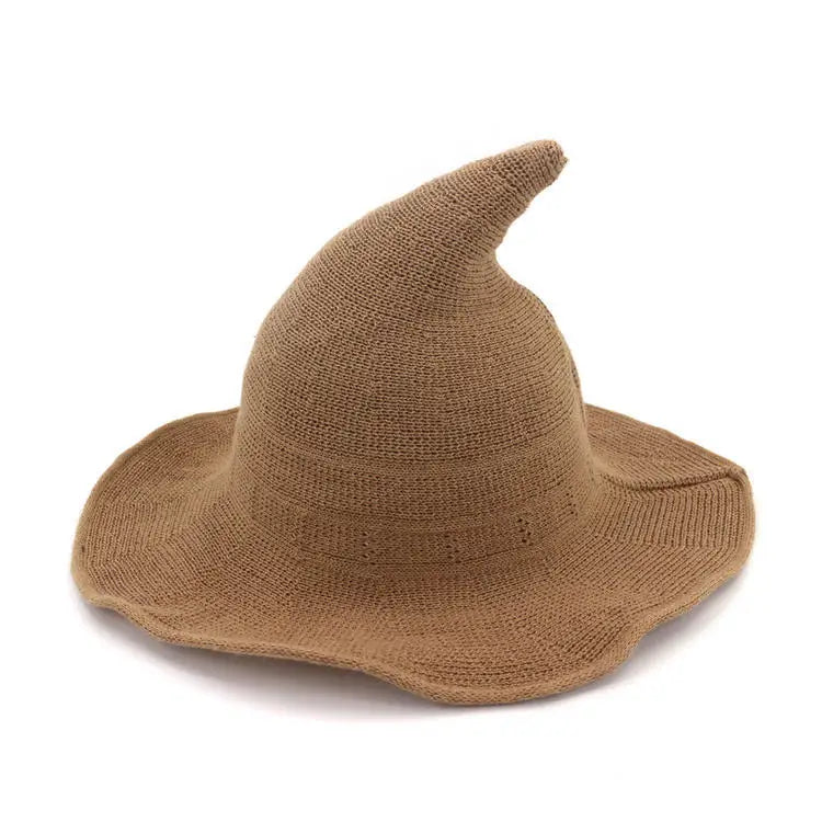 Vintage Halloween Woman Witch Hat Costume Wool Knit Hat Party Coseplay Masquerade Witch Hat Halloween Prop Decoration Qme Khaki