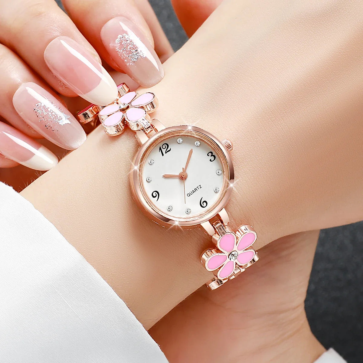Moda árabe dial relógios femininos elegante flor pulseira senhoras relógio de pulso de quartzo reloj mujer (sem caixa) Qme