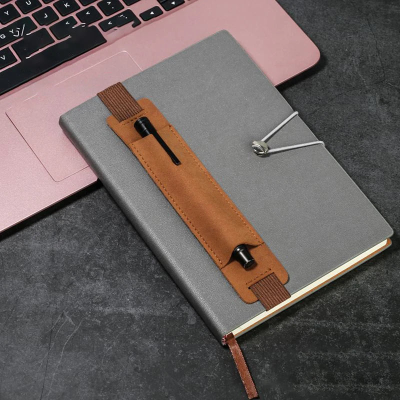 Adjustable Elastic Band Pen Holder PU Leather Sleeve Pouch Notebook Qme
