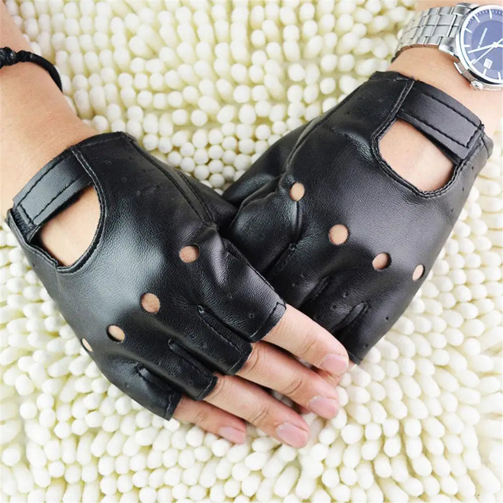 Fingerless Gloves Punk Half Finger PU Leather Dance Gloves Breathable Accessories Fashion Outfits for Cycling Gym Dance Fitness Qme