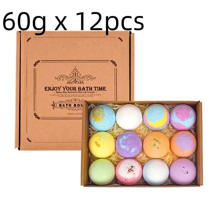 12pcs Bath Bubble Ball Kit Essential Oil Bath Salts Skin Care Exfoliating Moisturizing Shower Bath Balls Accessories Relaxing Qme 12pcs 60g 20g