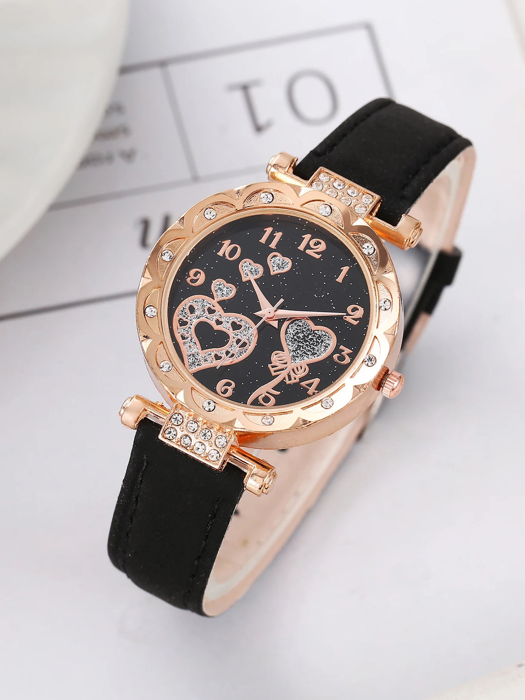 Glam Shiny Crystal Love Heart Dial Ladies Dress Watch Multipack Daily Accessory For Girls Qme