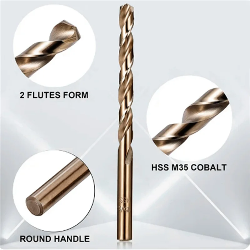 A02F-Cobalt Drill Bits Set M35 High Speed Steel Twist Jobber Length For Hardened Metal, Stainless Steel, Cast Iron Qme