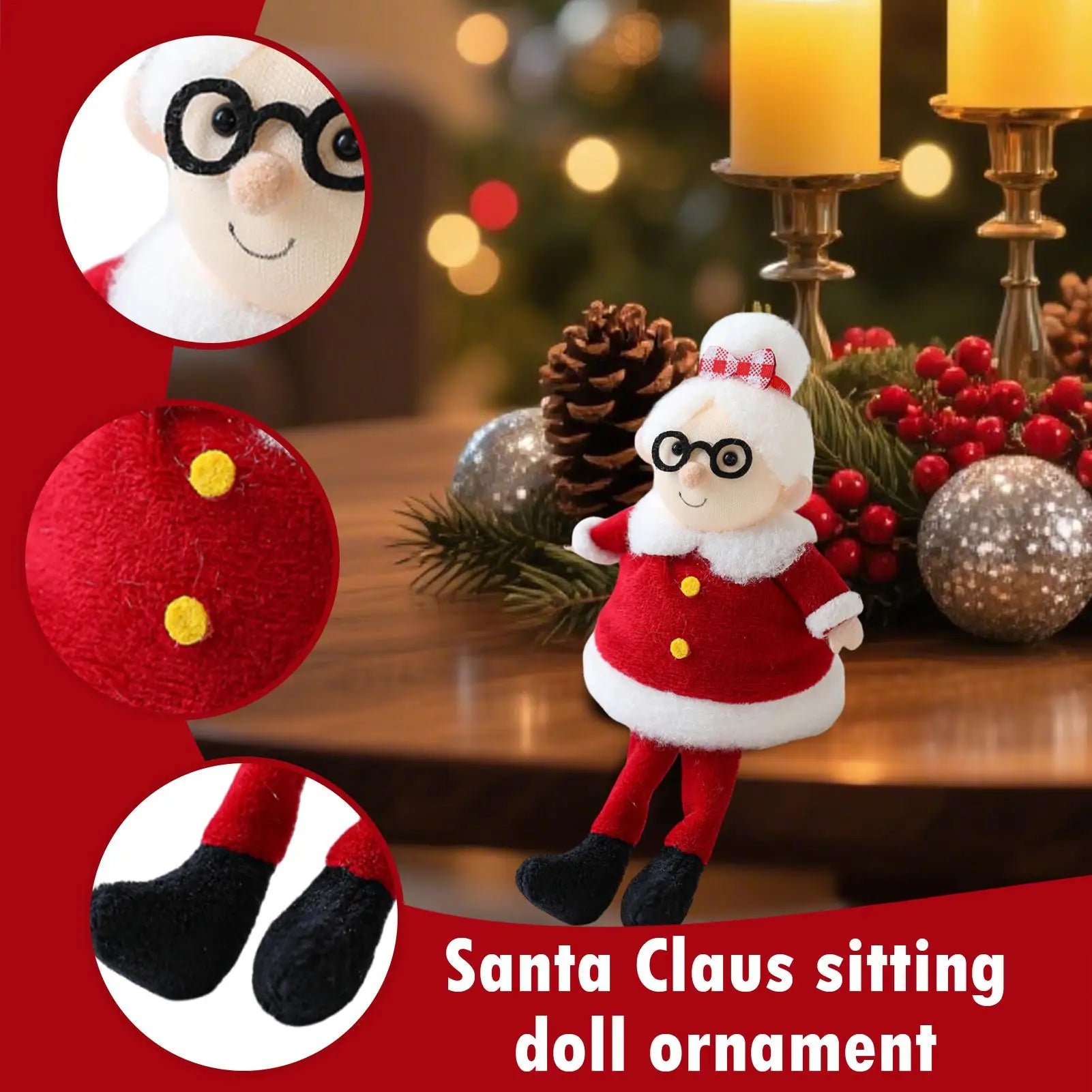 1pcs cartoon Santa Doll Soft Christmas Santa Claus Sitting Plush Ornament Decoration For Car Shelf Home Living Room Indoor Qme