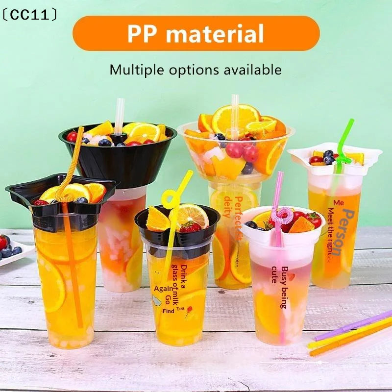 10 Disposable Plastic Cup Drink Snack Bowl Bubble Milk Tea Fruit Qme