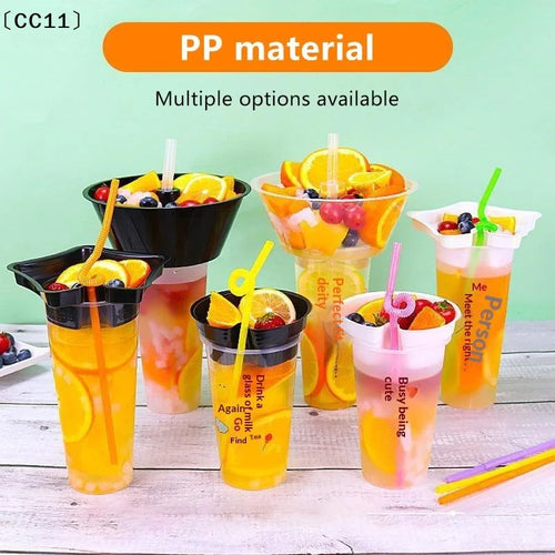 10 Disposable Plastic Cup Drink Snack Bowl Bubble Milk Tea Fruit Qme