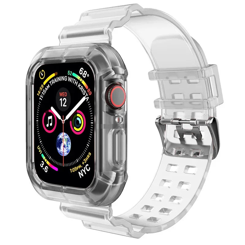 T 1 PCS Suitable for Apple Watch Transparent Jelly Colored Silicone Strap Integrated Waterproof Watch Protective Case for iWatch Qme