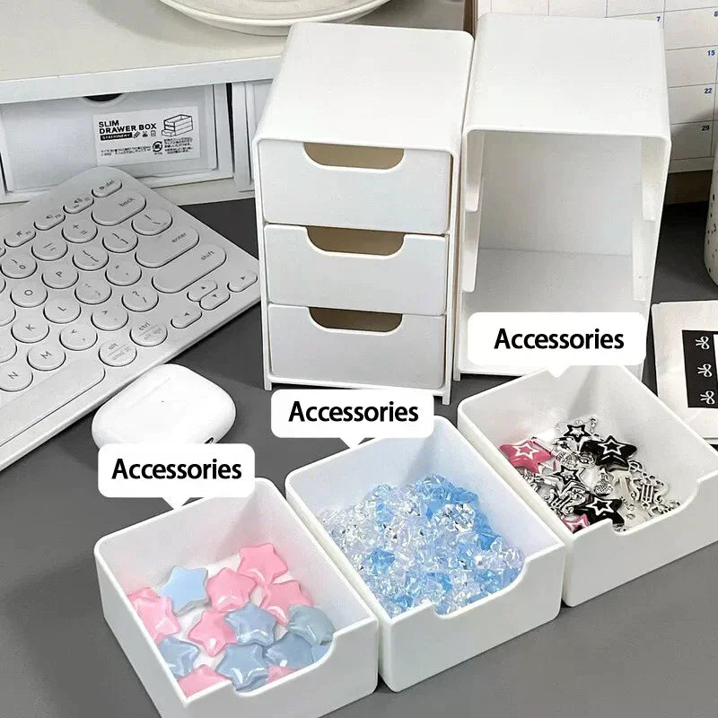 3-Tier Cosmetic Storage Box Organizer With Drawers Multifunctional Countertop Storage For Jewelry Office Supplies Qme