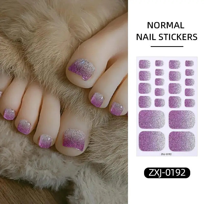 Toe Nail Stickers Full Wraps Gradient Glitter Toenail Polish Strips Qme I