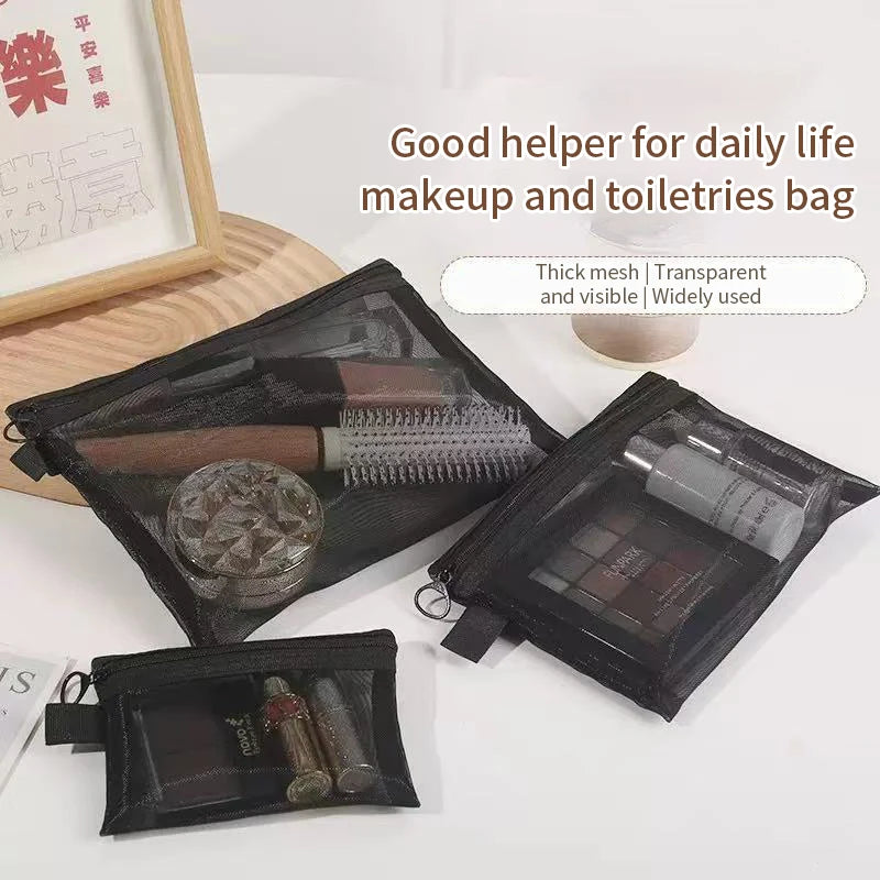 Large Capacity Mesh Cosmetic Bag Casual Pencil Cases Zipper Makeup Qme