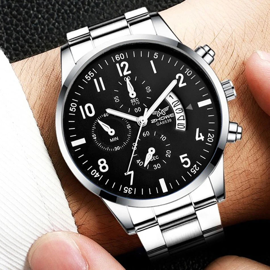Relógios de negócios masculinos moda banda de aço relógio de quartzo masculino calendário relógio reloj hombre Qme