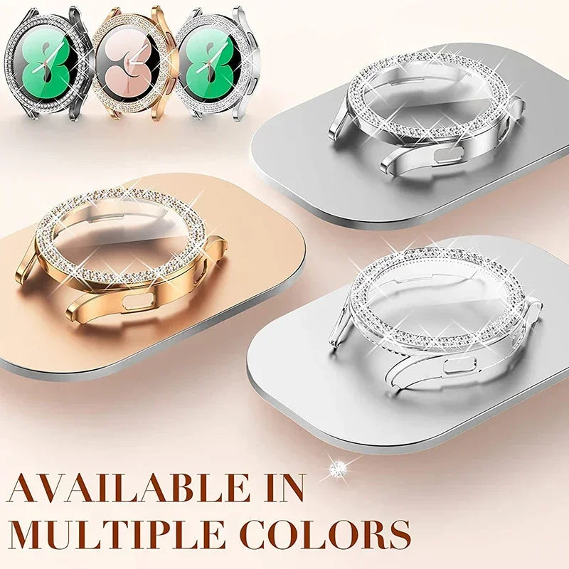 Bling Diamond Case for Samsung Galaxy Watch 7 6 5 4 PC Protective Case 40mm 44mm Screen Protector bumper Transparent Cover Qme