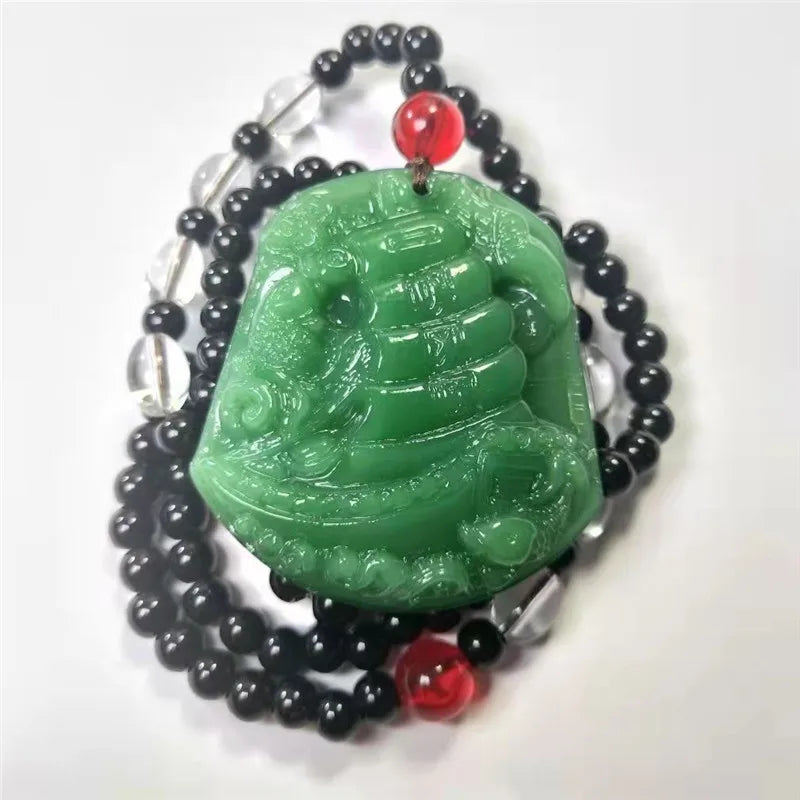 New Retro Buddha Imitation Green Jade Pendant Necklace Ethnic Religion Sweater Necklace Accessories Wholesale Qme Sailboat
