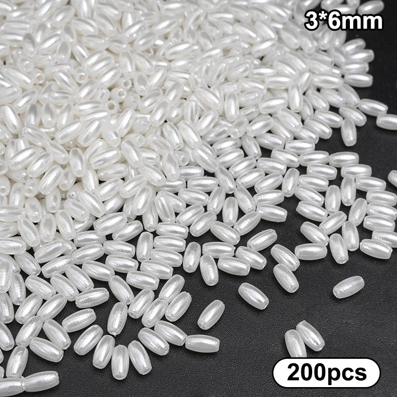 200pcs Long Oval ABS Imitation Pearl Beads White Plastic Loose Spacer For DIY Jewelry Bracelets Necklaces Crafts Making Wedding Qme A2