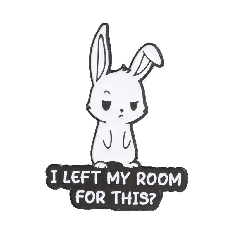 Cute Cartoon Rabbit Metal Enamel Pins Angel Halo Shadow Bunny & Slogan Text Brooches Backpack Hat Decor Gift For Teen Girls Qme Style2