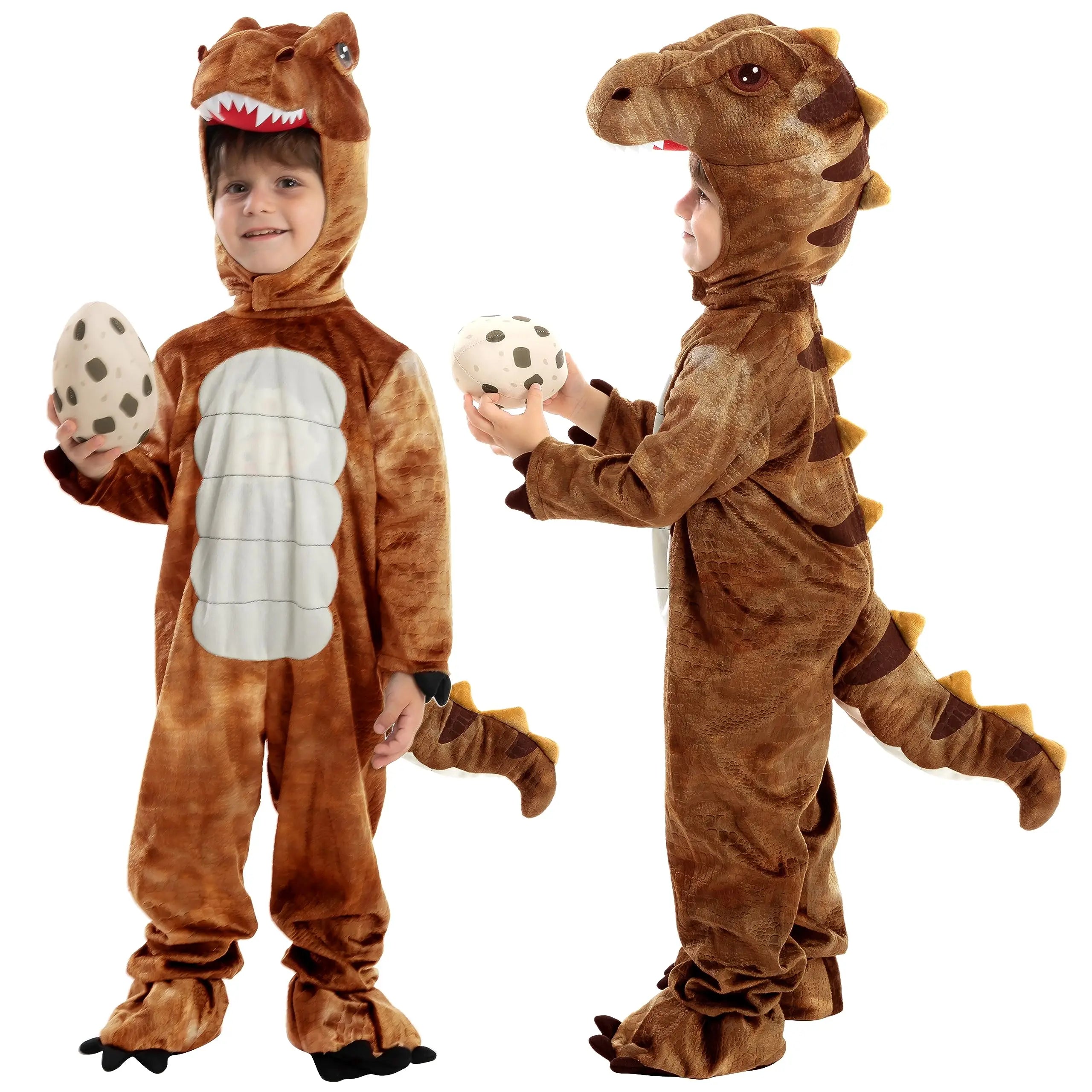 Halloween Realistic T-rex Costume Outfit Dinosaur Jumpsuit with Egg for Boys Girls Cosplay Costume Dress-up Party Qme A S