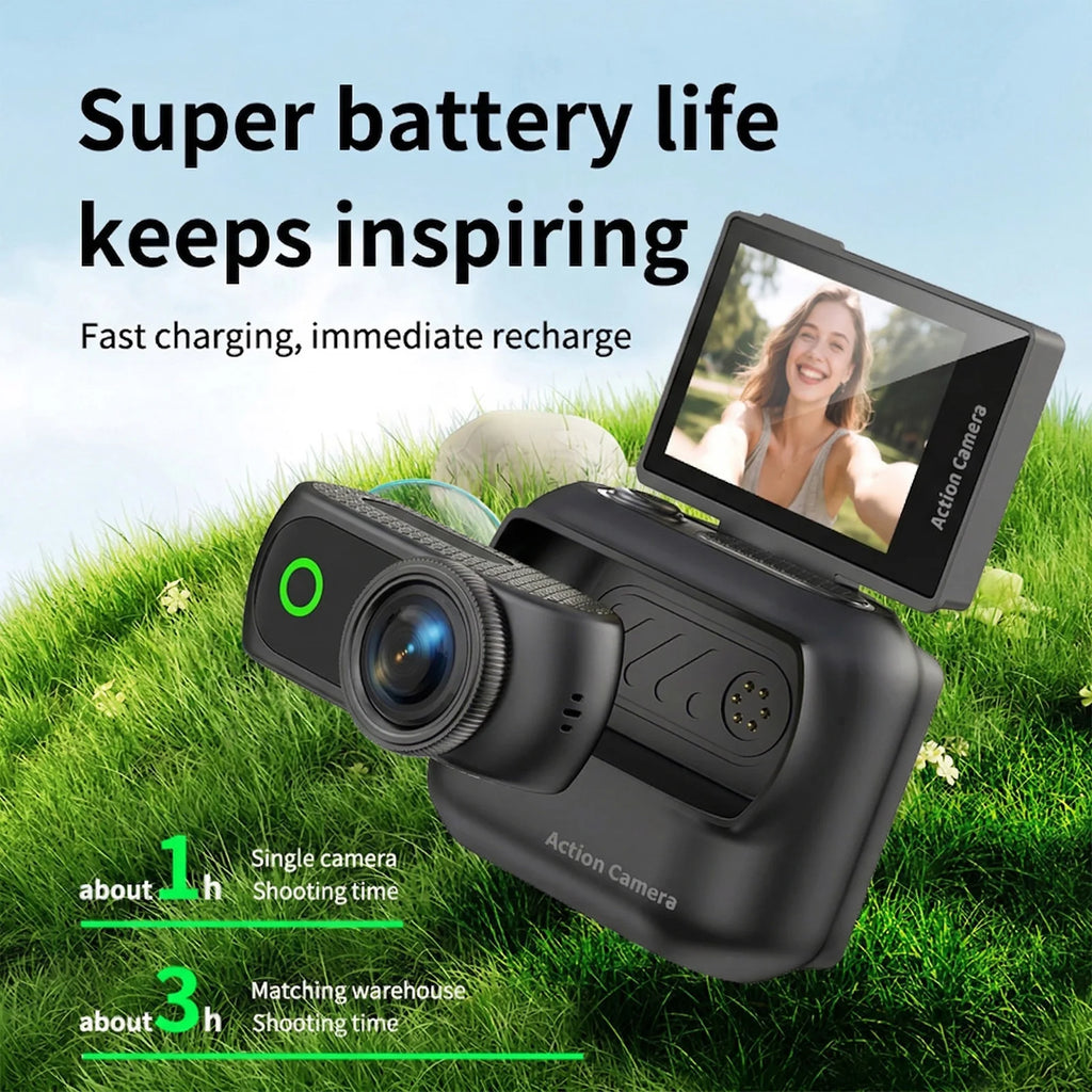 Compact Panoramic Action Camera Anti-Shake Portable Outdoor Travel Camera With Magnetic Neck Strap for Vlog Recording & Selfie Qme
