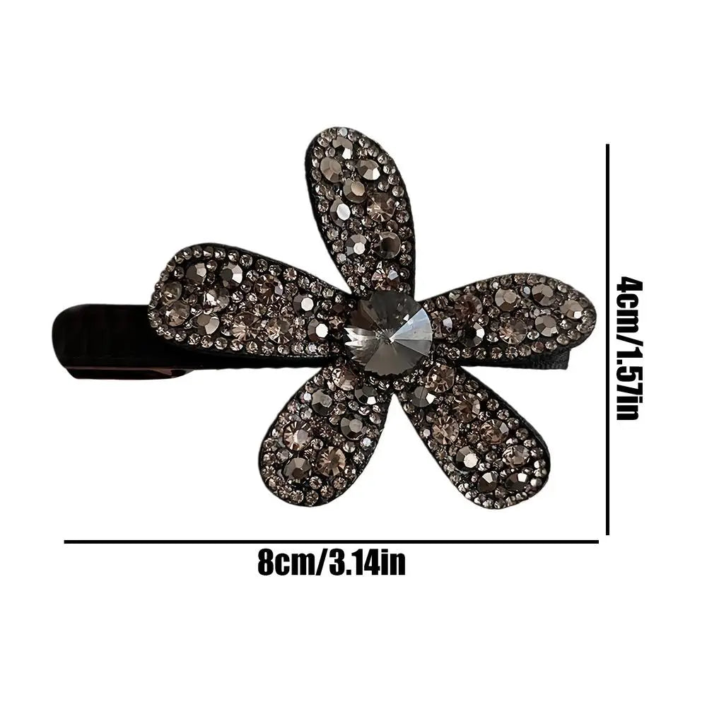 Flower Sparkling Rhinestone Hair Clip Vintage Metal Duckbill Hairpin Qme China Mainland Black