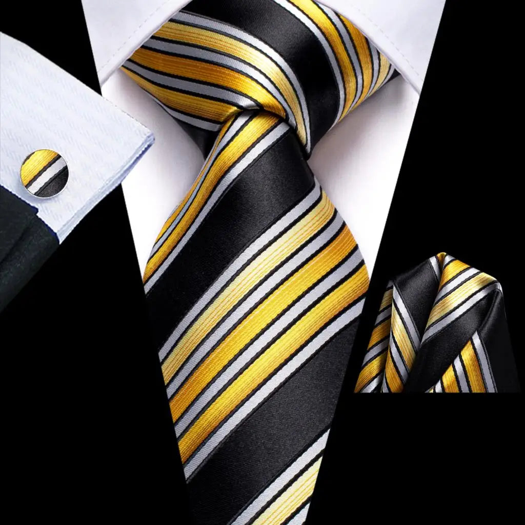 Black Red Striped Wedding Tie Men Handky Cufflink Necktie Fashion