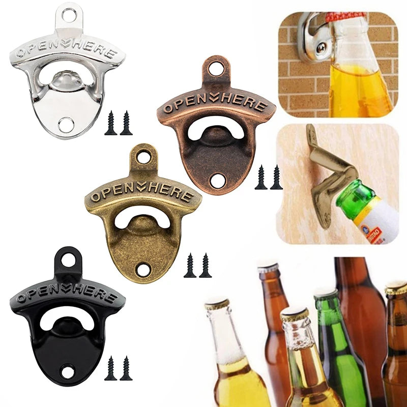 1Set Vintage Wall Mounted Wine Beer Bottle Opener Tool Keyring Bar Drinking Kitchen. Qme