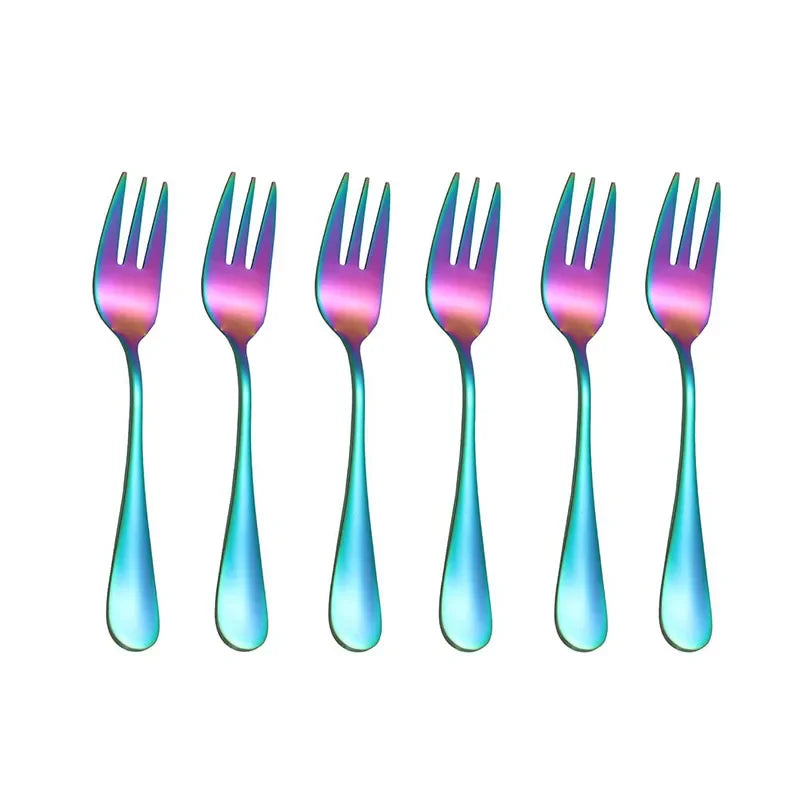 6pcs/set Fruit Forks Dessert Forks Are Small and Delicate for Entertaining Guests Stainless Steel Cutlery Mini Fork Set Qme Colored