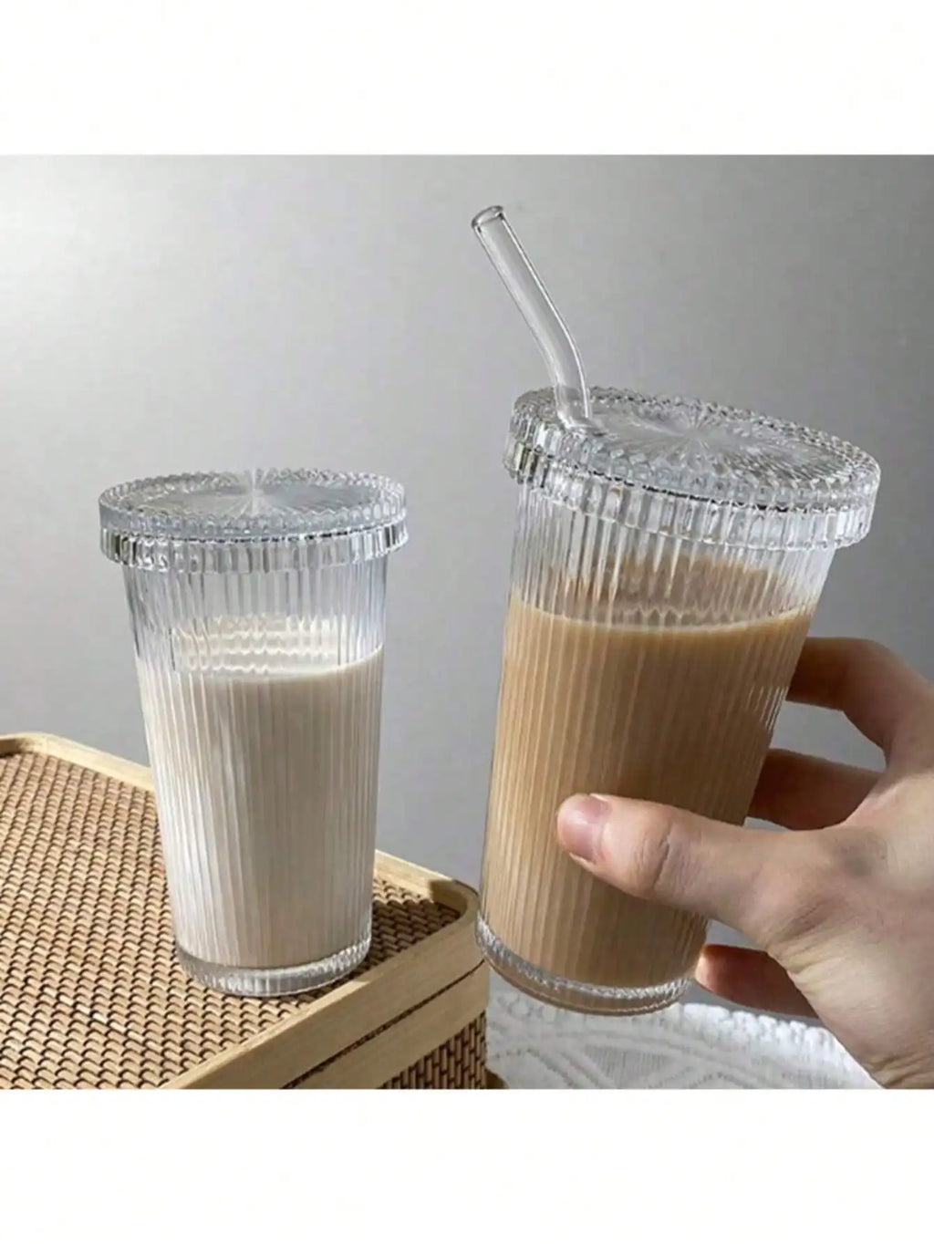 Striped Pattern Water Cup High-value Cold Drink Iced Coffee Simple Qme